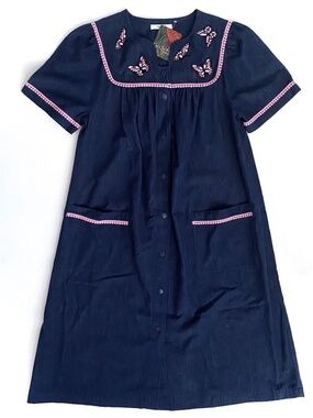 Go Softly Nwt Embroidered Butterfly Short Sleeve Snap Front Denim Patio Dress S